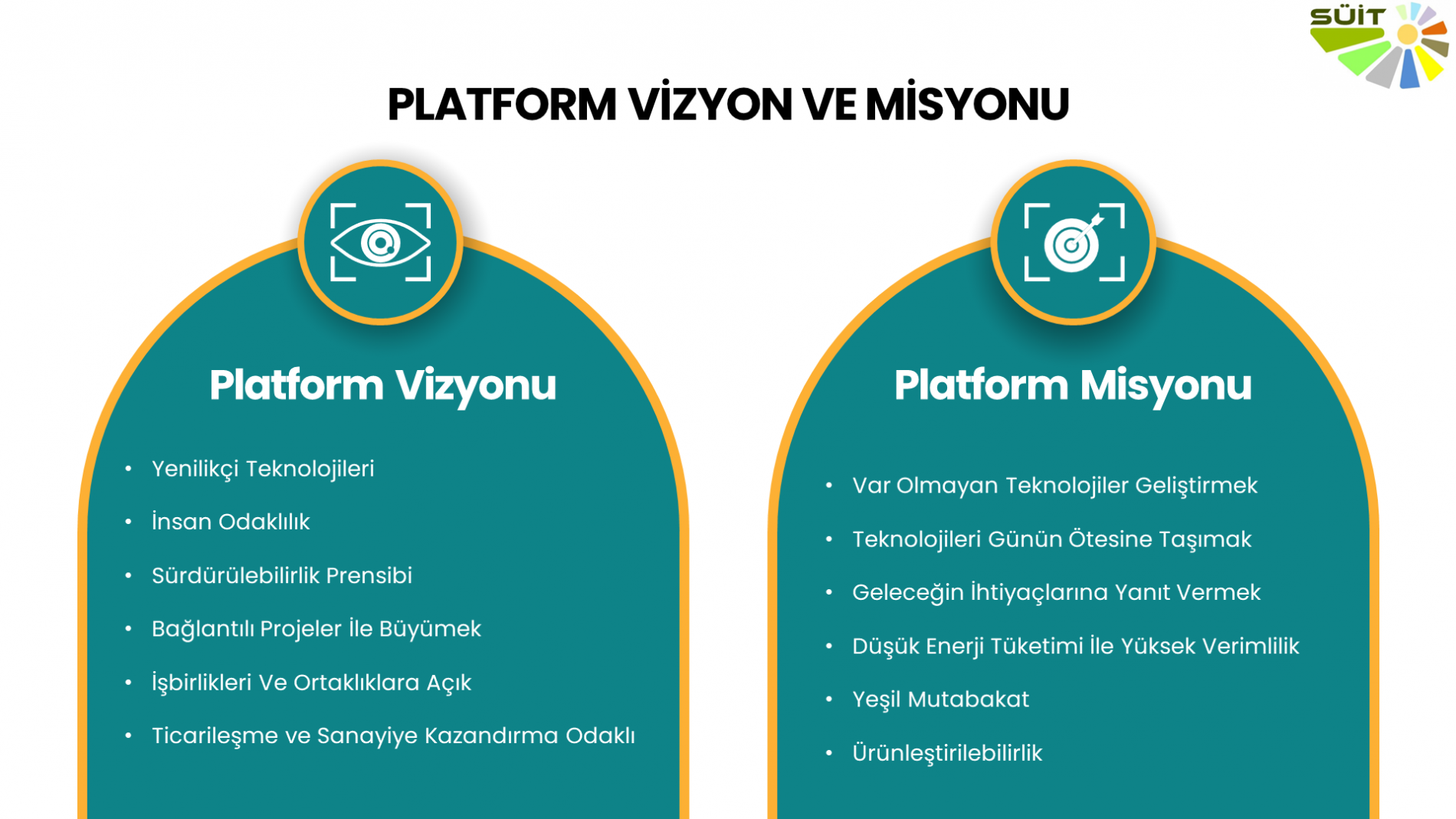 Platform Vizyonu (Yenilikçi Teknolojiler, İnsan Odaklılık, Sürdürülebilirlik Prensibi, Bağlantılı Projeler ile Büyümek, İşbirlikleri ve Ortaklıklara Açık, Ticarileşme ve Sanayiye Kazandırma Odaklı) ve Platform Misyonu (Var Olmayan Teknolojiler Geliştirmek, Teknolojileri Günün Ötesine Taşımak, Geleceğin İhtiyaçlarına Yanıt Vermek, Düşük Enerji Tüketimi ile Yüksek Verimlilik, Yeşil Mutabakat, Ürünleştirilebilirlik)