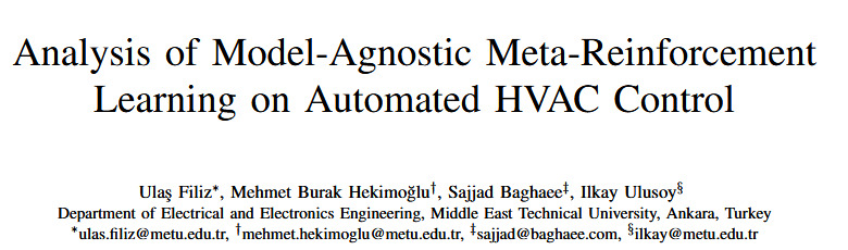 Bildiri başlık sayfası: Analysis of Model-Agnostic Meta-Reinforcement Learning on Automated HVAC Control