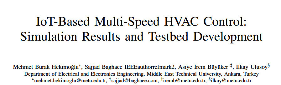 Bildiri başlık sayfası: IoT-Based Multi-Speed HVAC Control: Simulation Results and Testbed Development